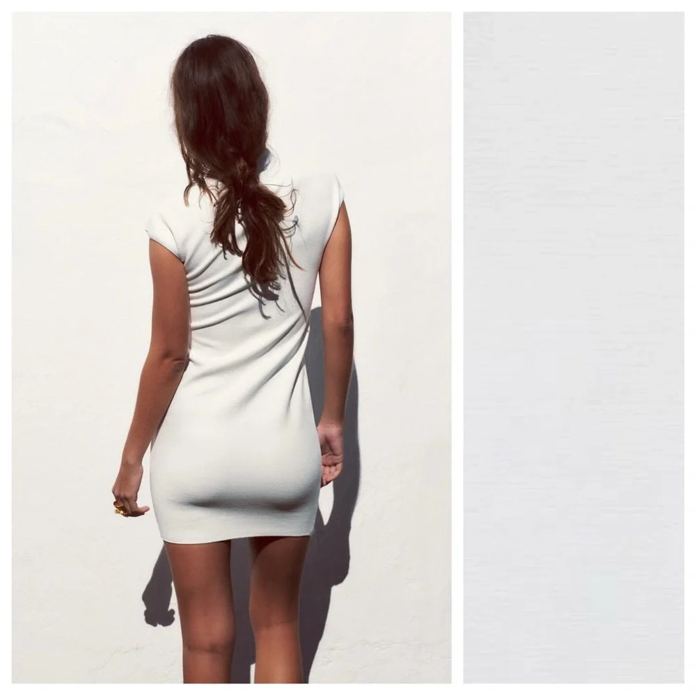 Zara White Bodycon Mini Dress with Black Pattern - Picture 4 of 11